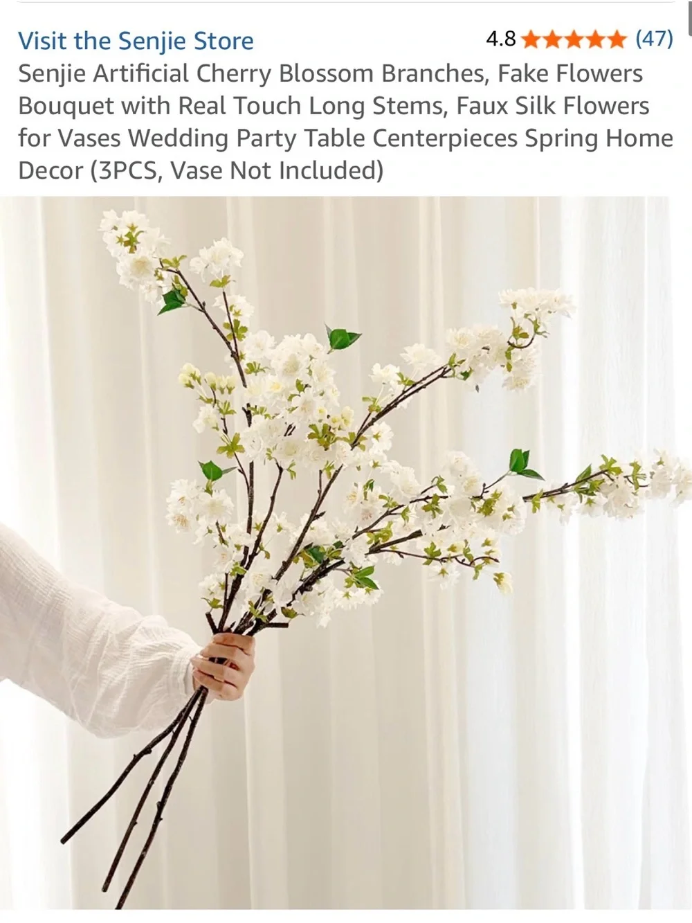 White Artificial Cherry Blossom stems. Senjie 3 pcs/stems. New!